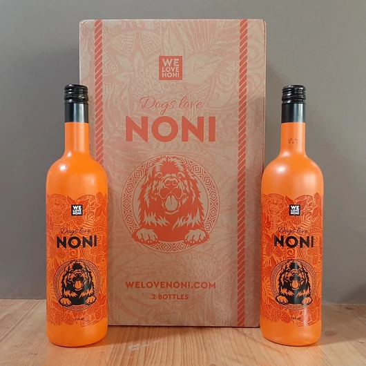 Dogs Love Noni fermented noni juice for dogs, 2 x 750ml branded orange glass bottles